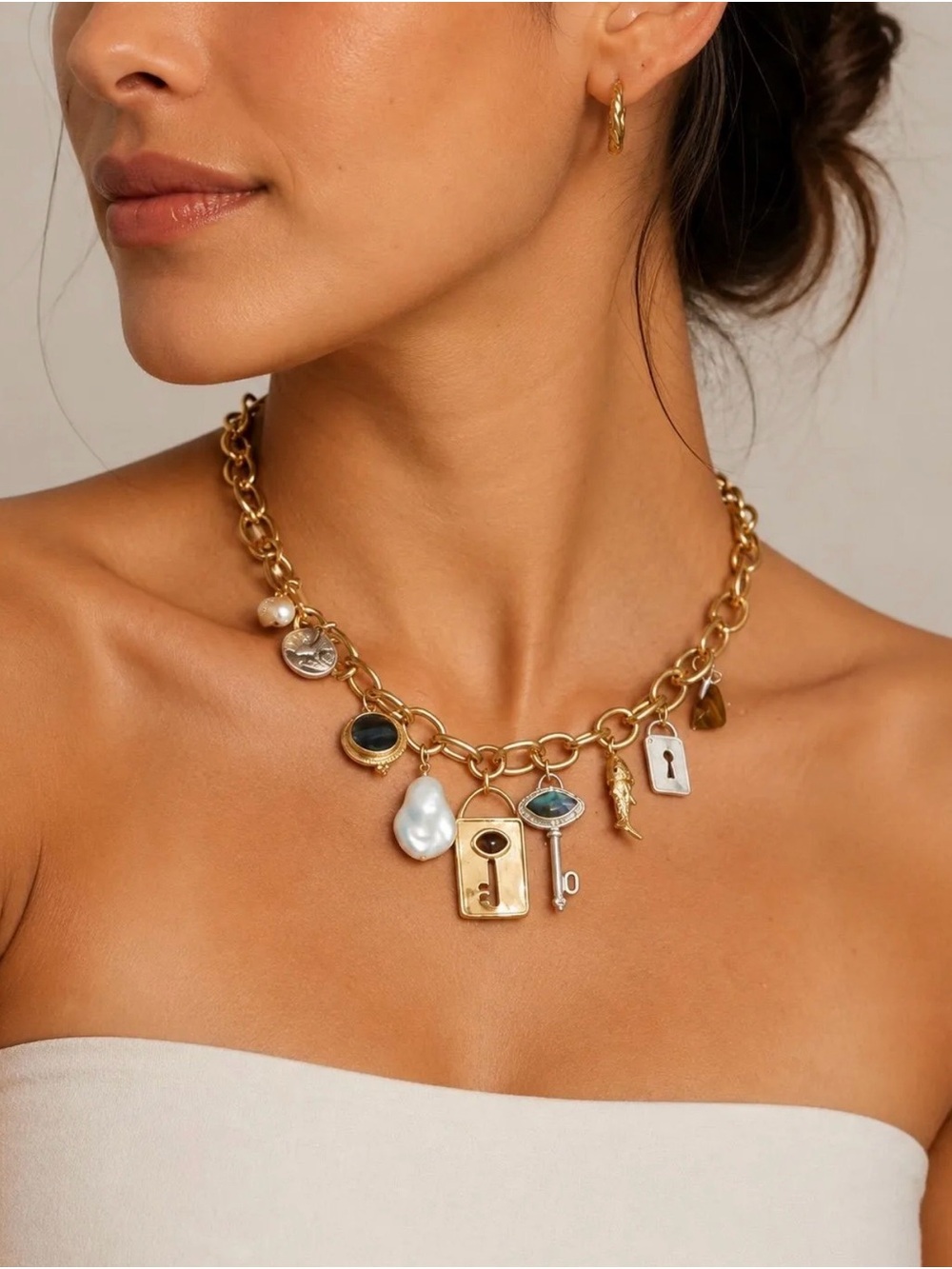 NWT Free People x Chan Luu Chain Link Charm Necklace MSRP $495